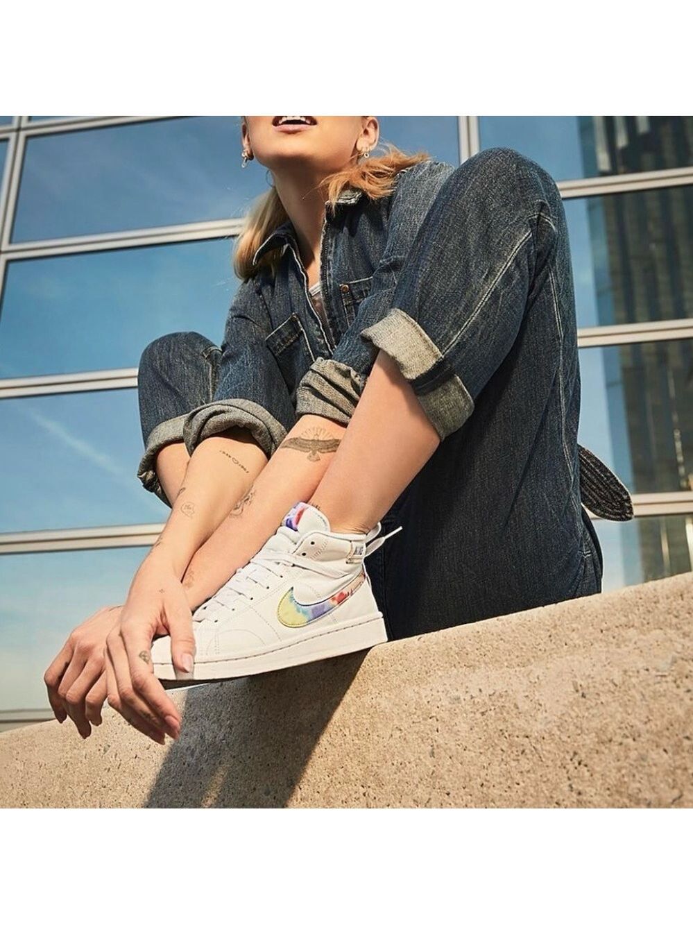 Nike White High-Top Sneakers with Pastel Tie-Dye Tongue